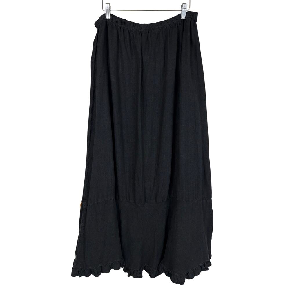 Match Point USA Black Stretch Waist Ruffled Hem Linen Maxi Skirt 1XL